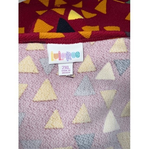 LuLaRoe Nicole Dress 2XL Maroon Geometric Fit Flare Stretch Casual Skater - Picture 8 of 9